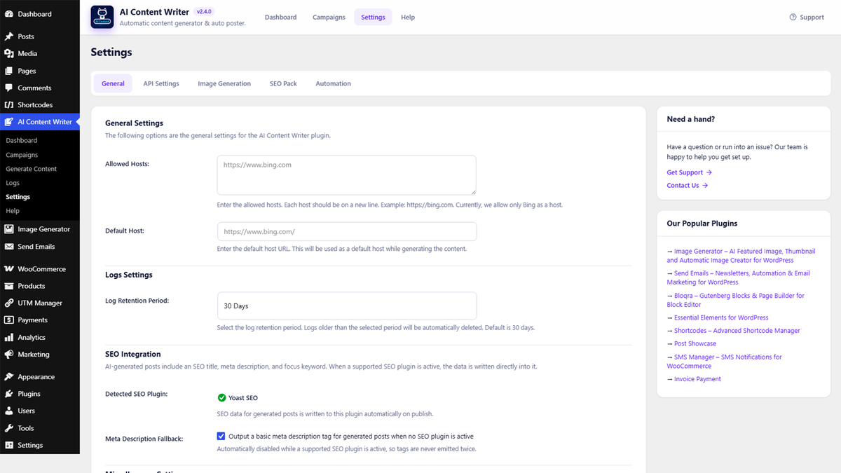 Settings - General Settings