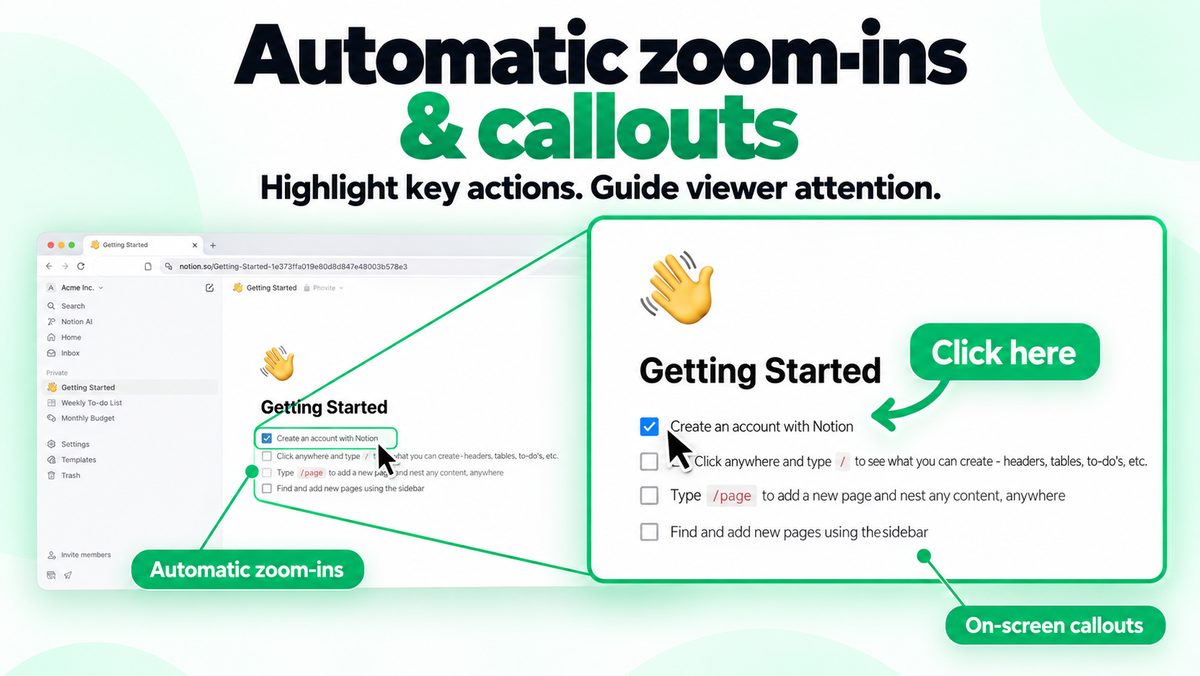 Illustration of how video mule can zoom in into the screen and add callouts