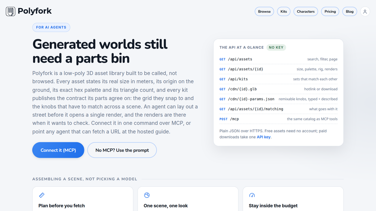 Let your AI coding agent find, preview and place assets