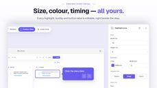 DemoFast editor showing customizable highlight areas, tooltip text, size, border color, and animation settings for an interactive product demo. thumbnail