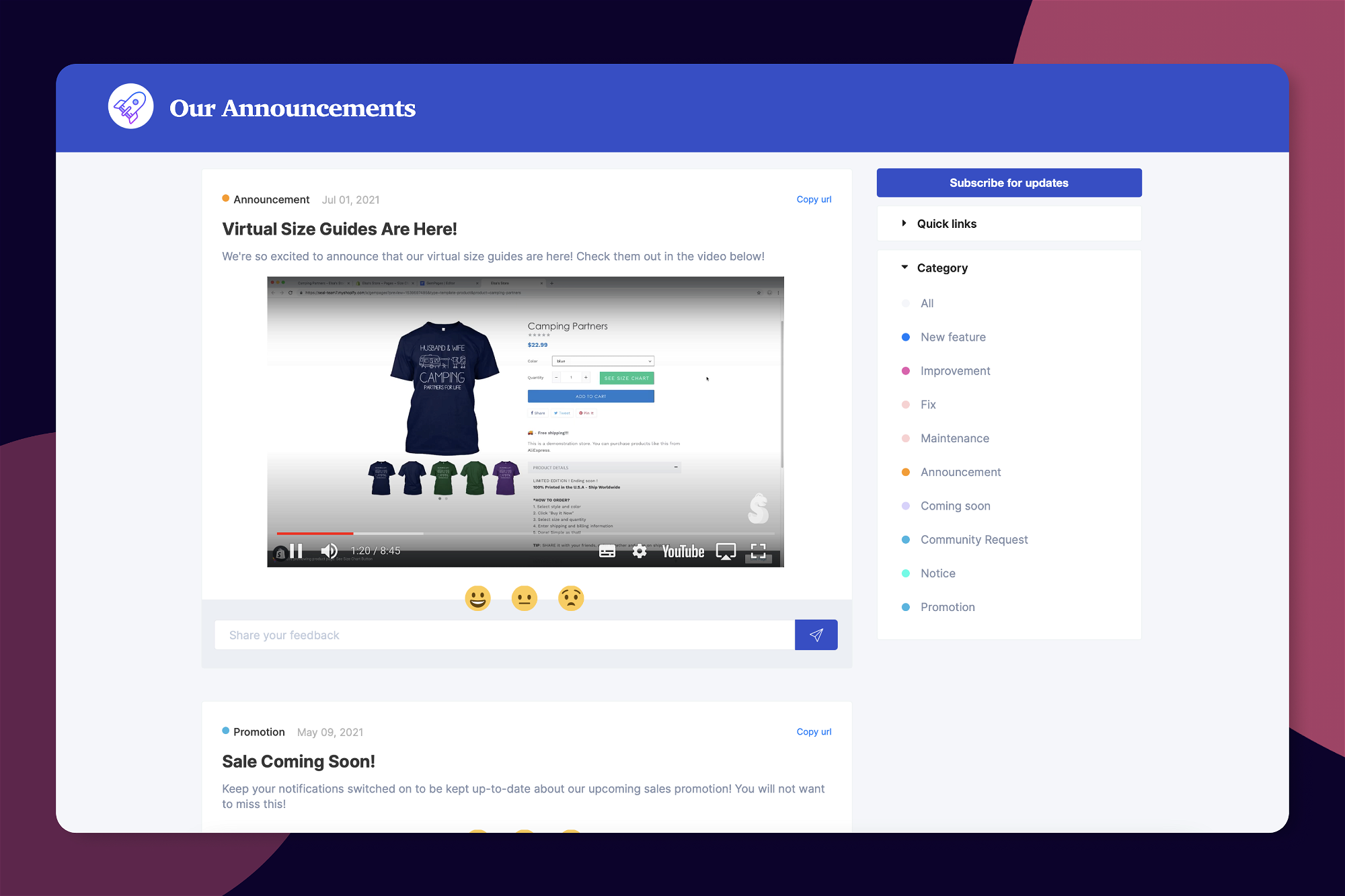 Embeddable announcements