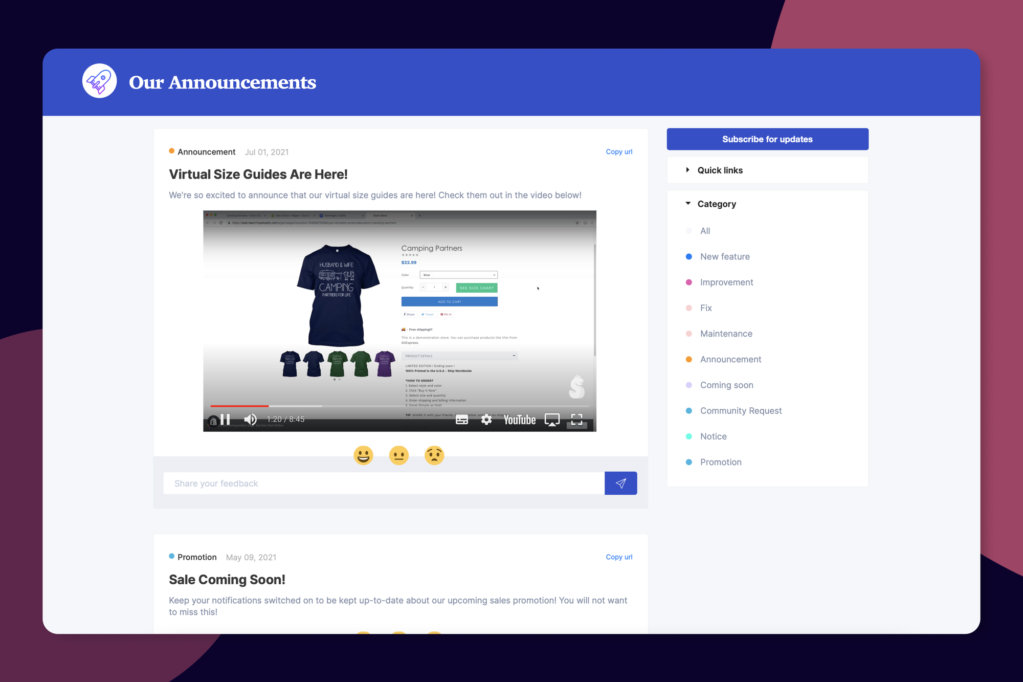 Embeddable announcements