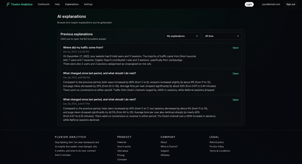 Previous Ai explainations list
