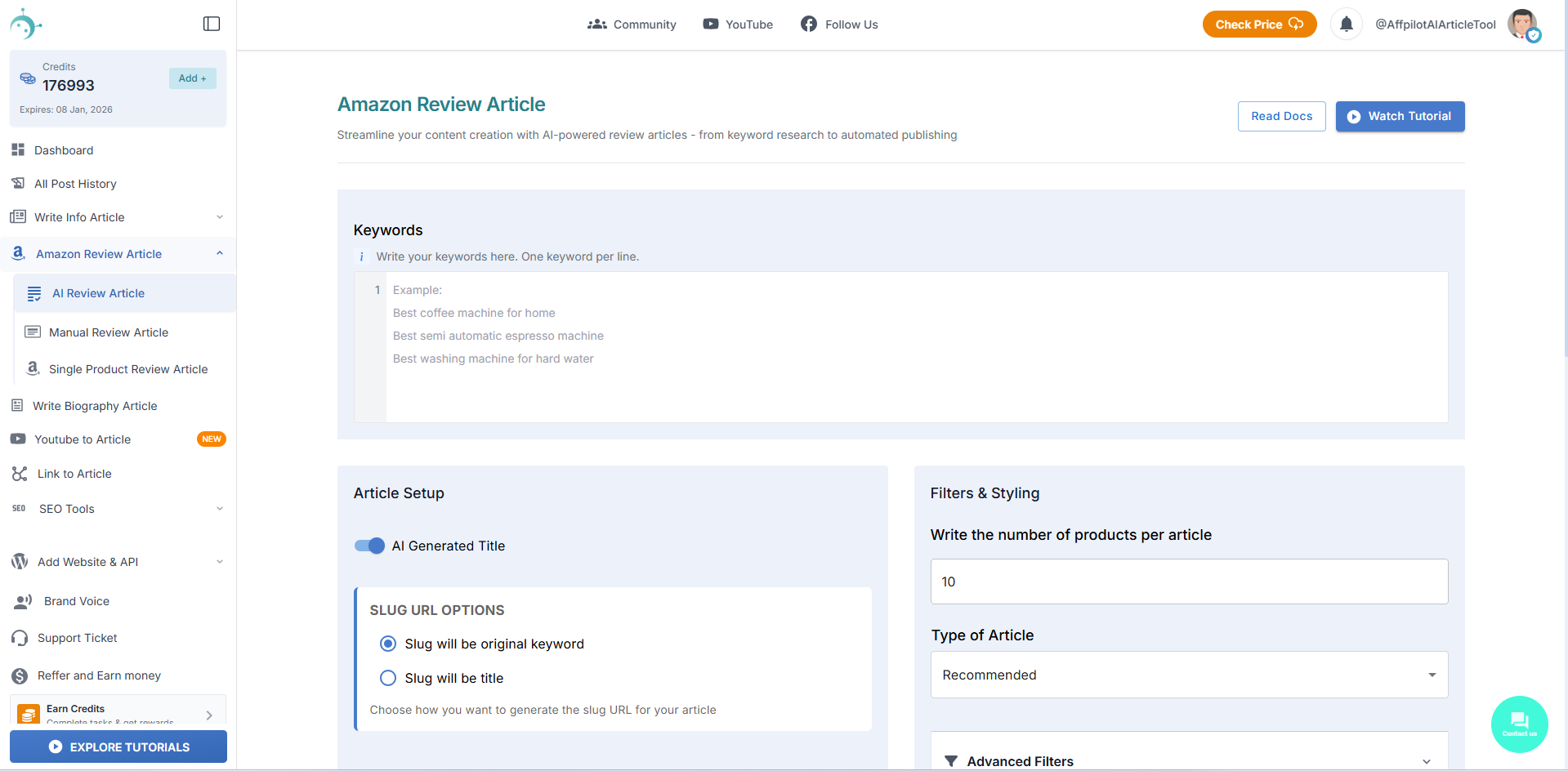 Affiliate blog generator