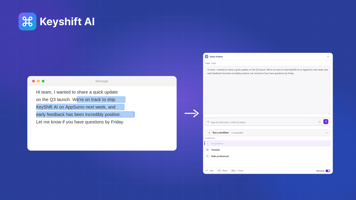 Quick Actions pop-up