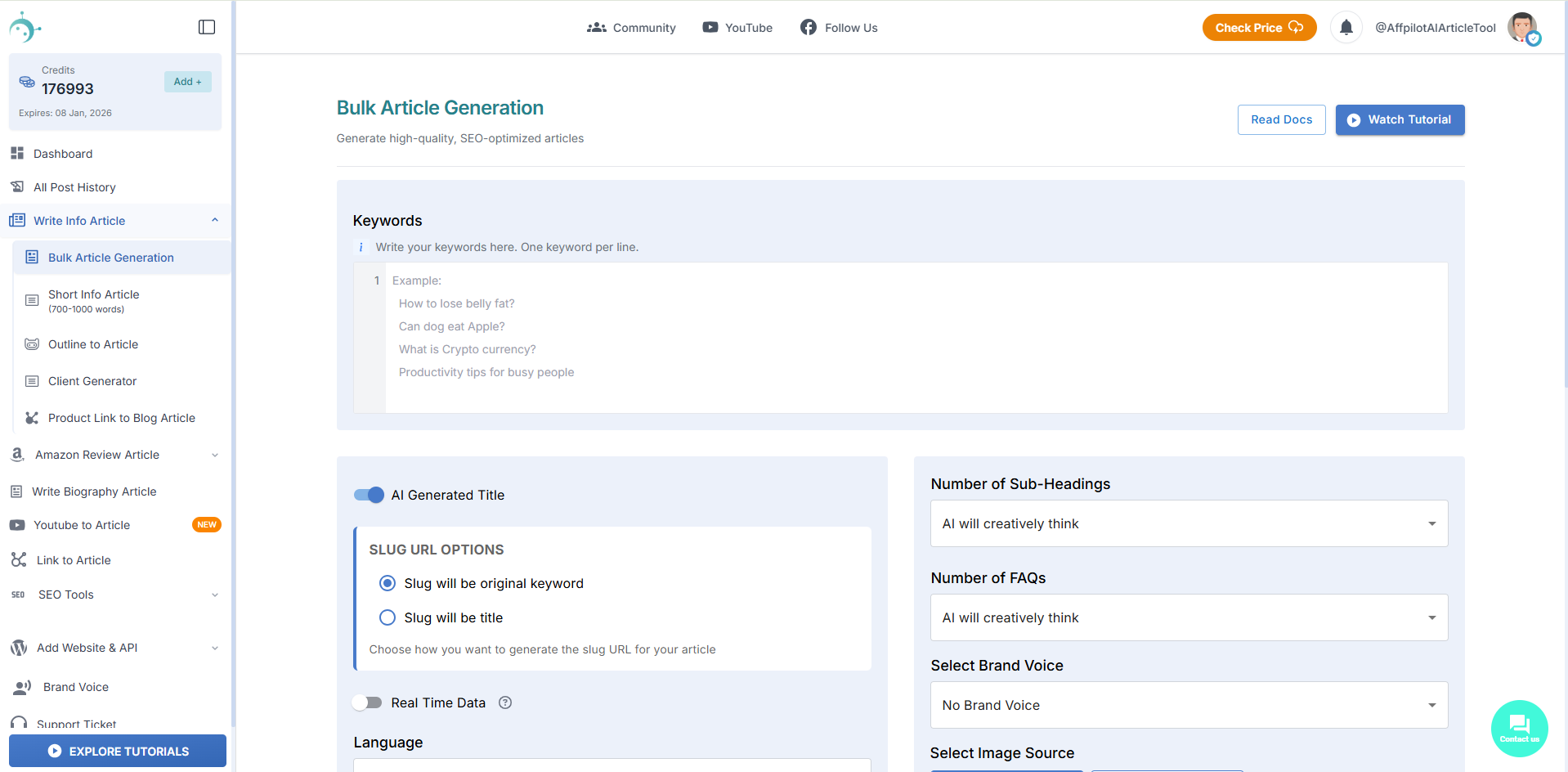 Bulk article generation