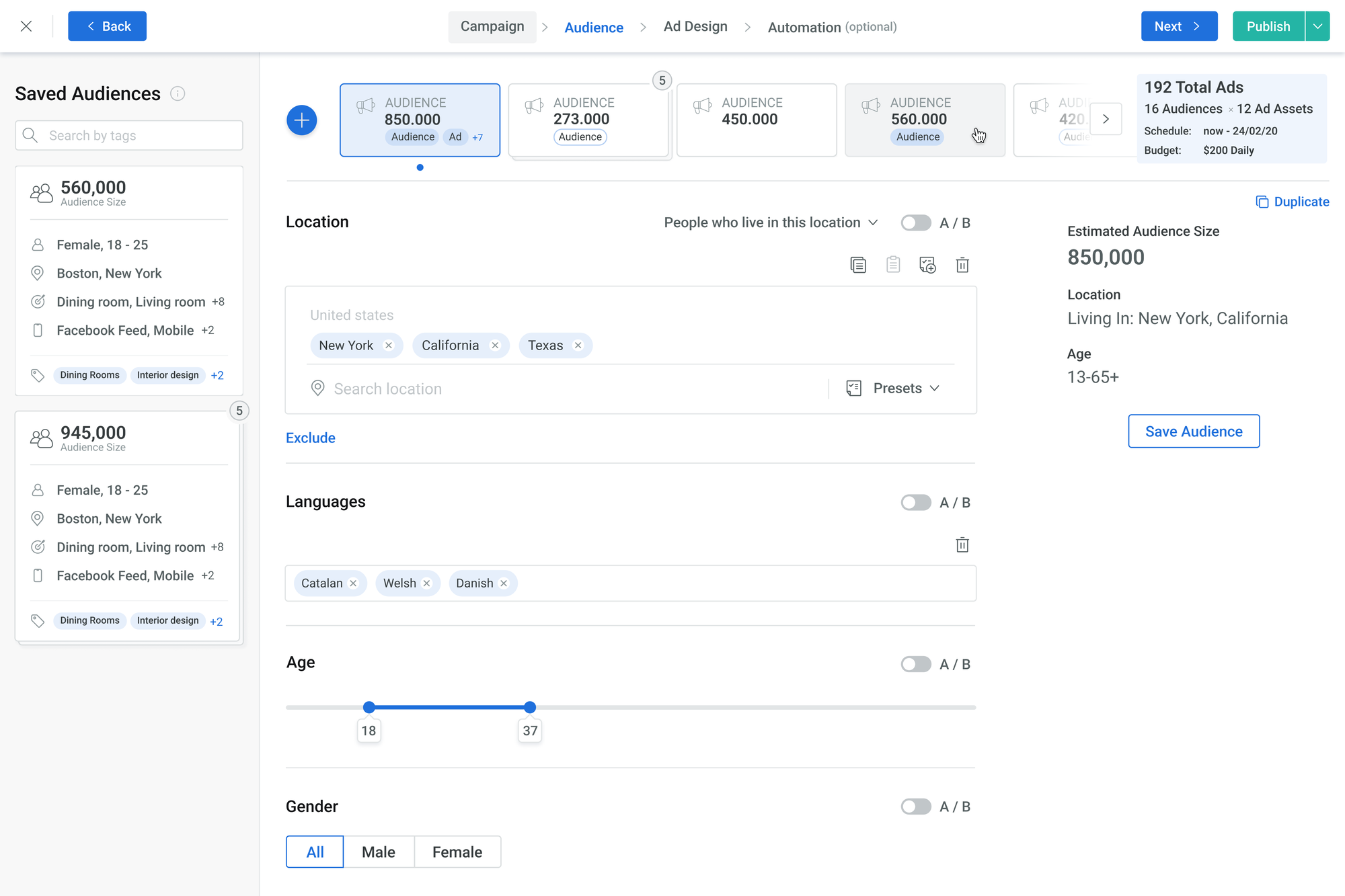 Audience dashboard