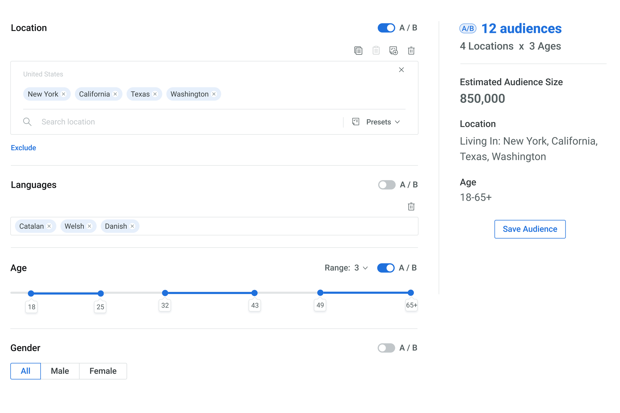 A/B testing interface