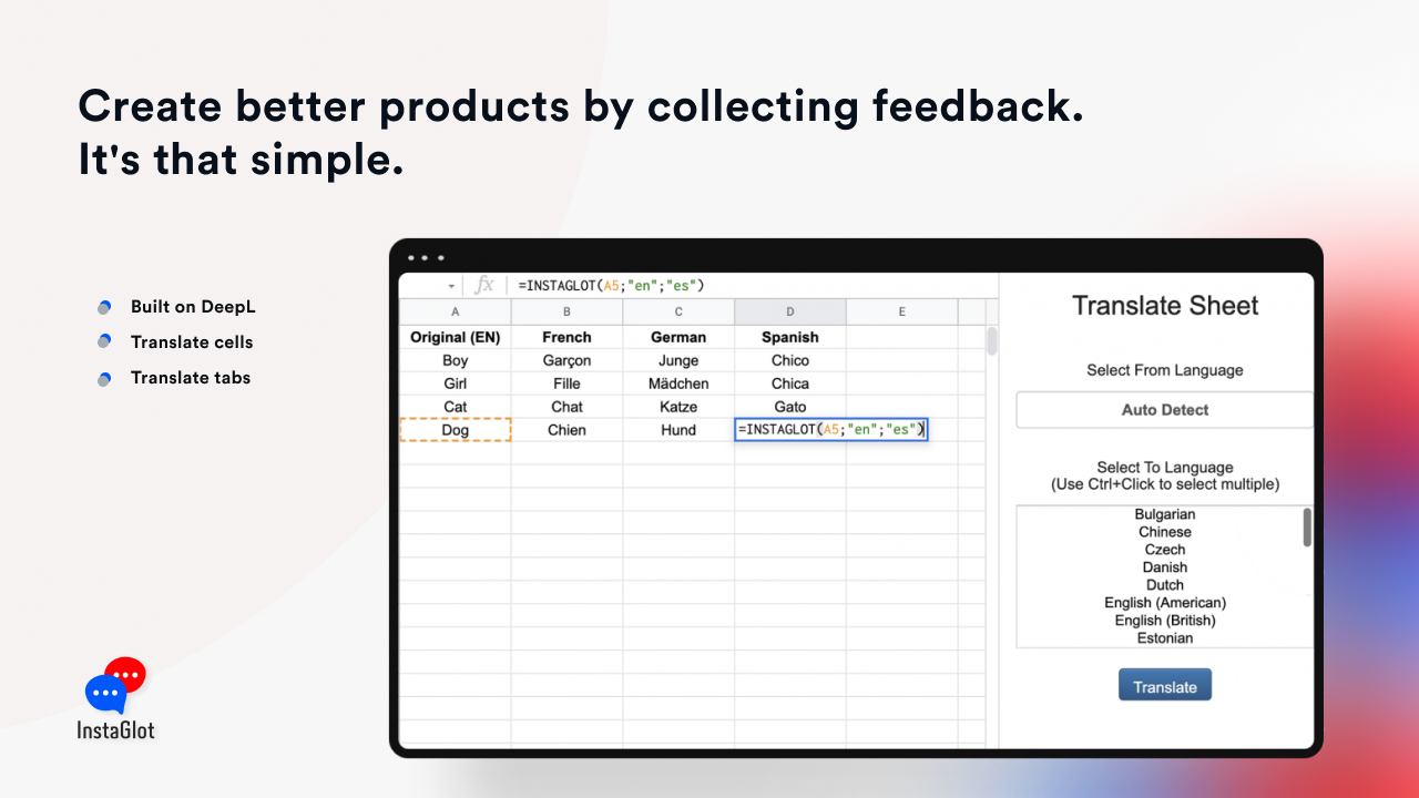 InstaGlot for Google Sheets
