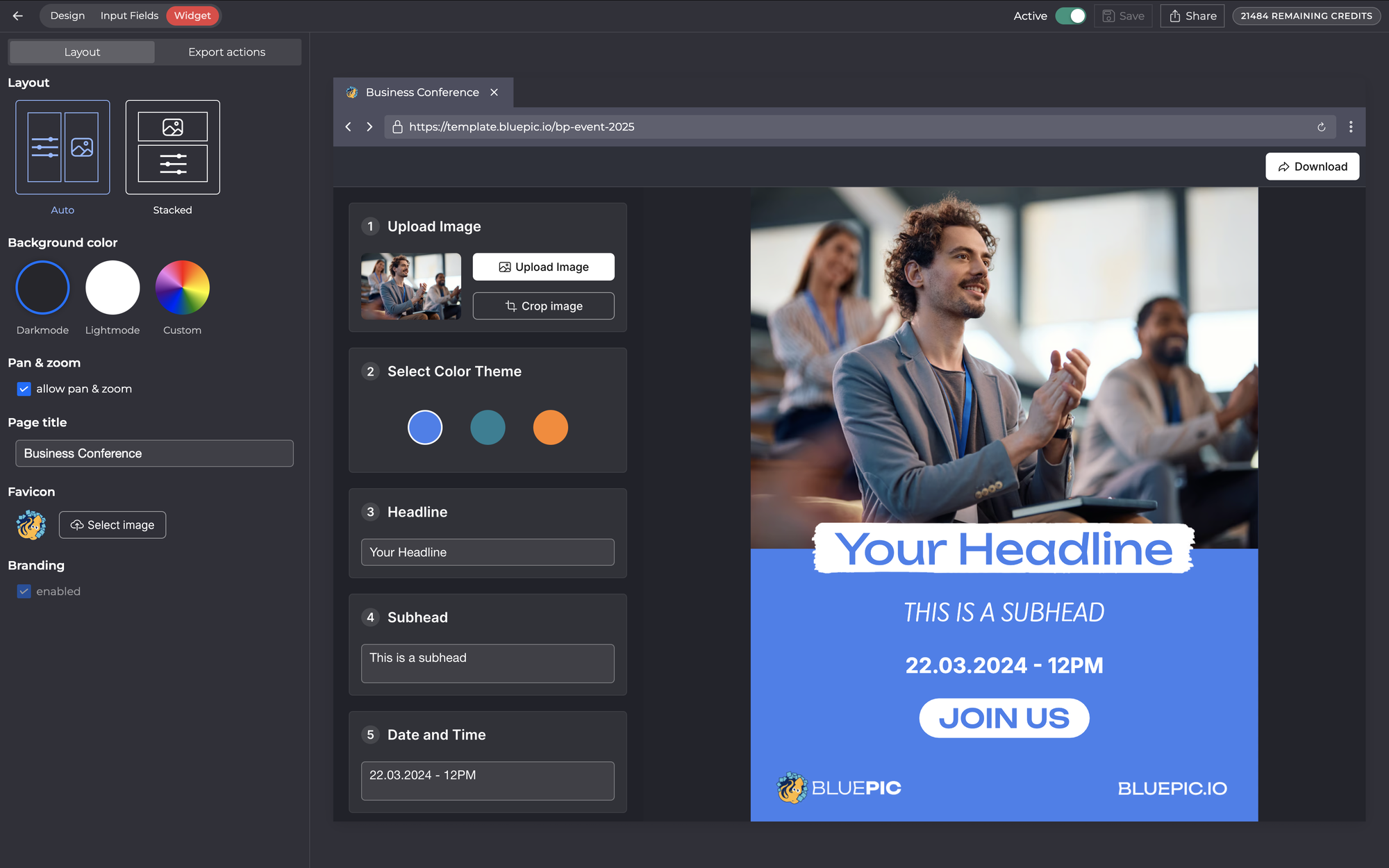 Bluepic embedding interface