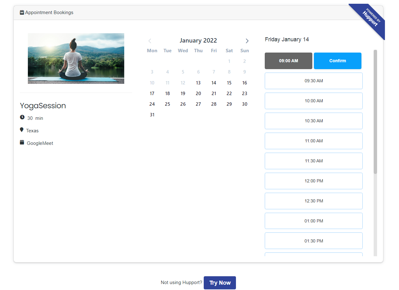 Booking page