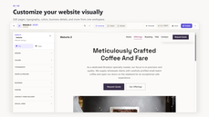 Instantsite visual website editor showing design controls and a live coffee shop website preview. thumbnail