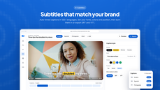 Voicina subtitle editor showing a creator's video with branded yellow-highlight captions, a caption style panel for font, color and position, and captions ready in English, Spanish and Portuguese. thumbnail