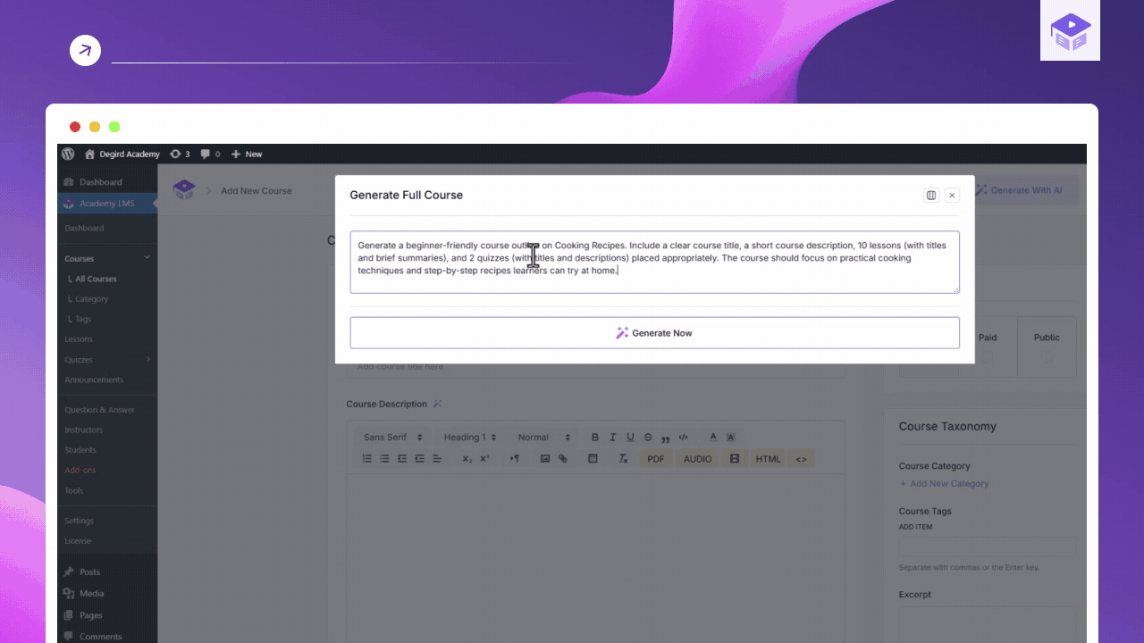 Simplify course creation with AI
