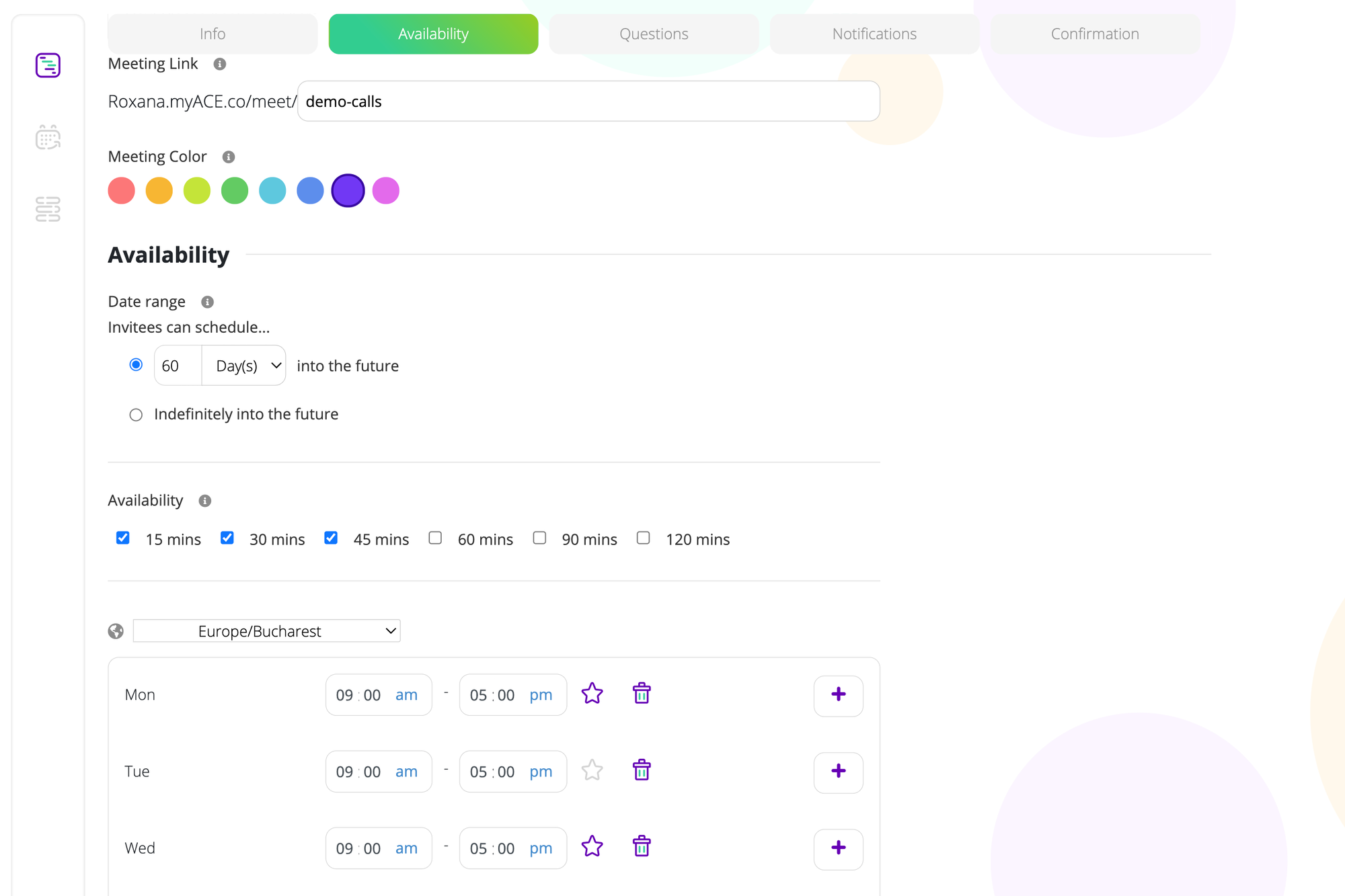 Availability settings