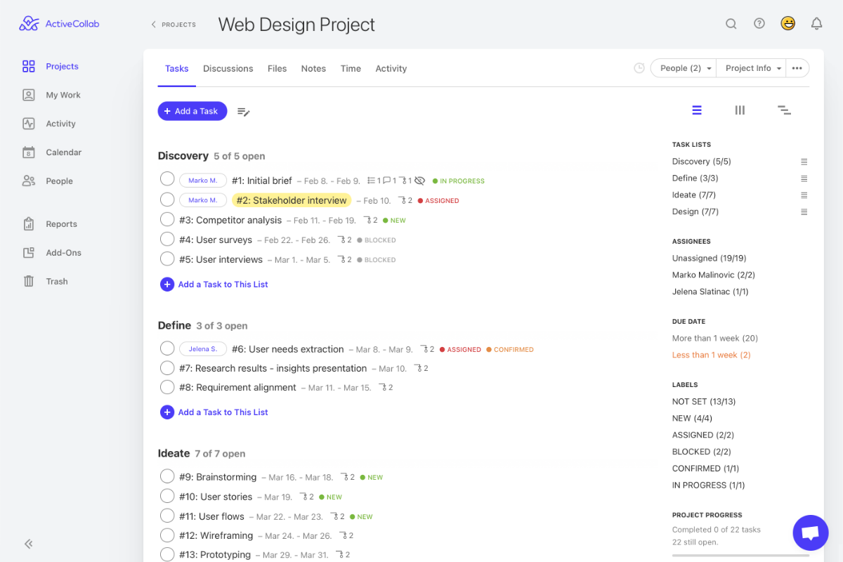 Project task overview