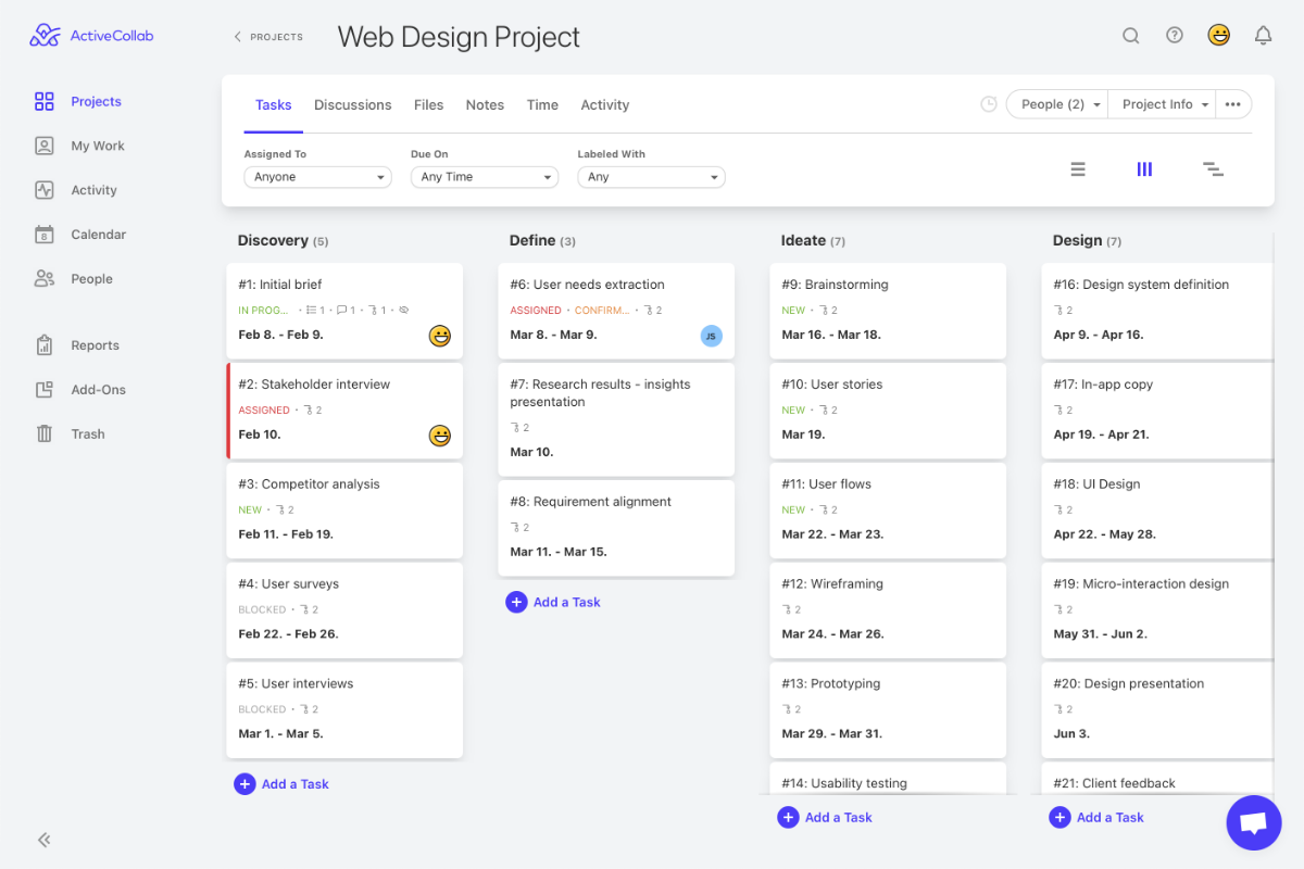 Kanban board of project