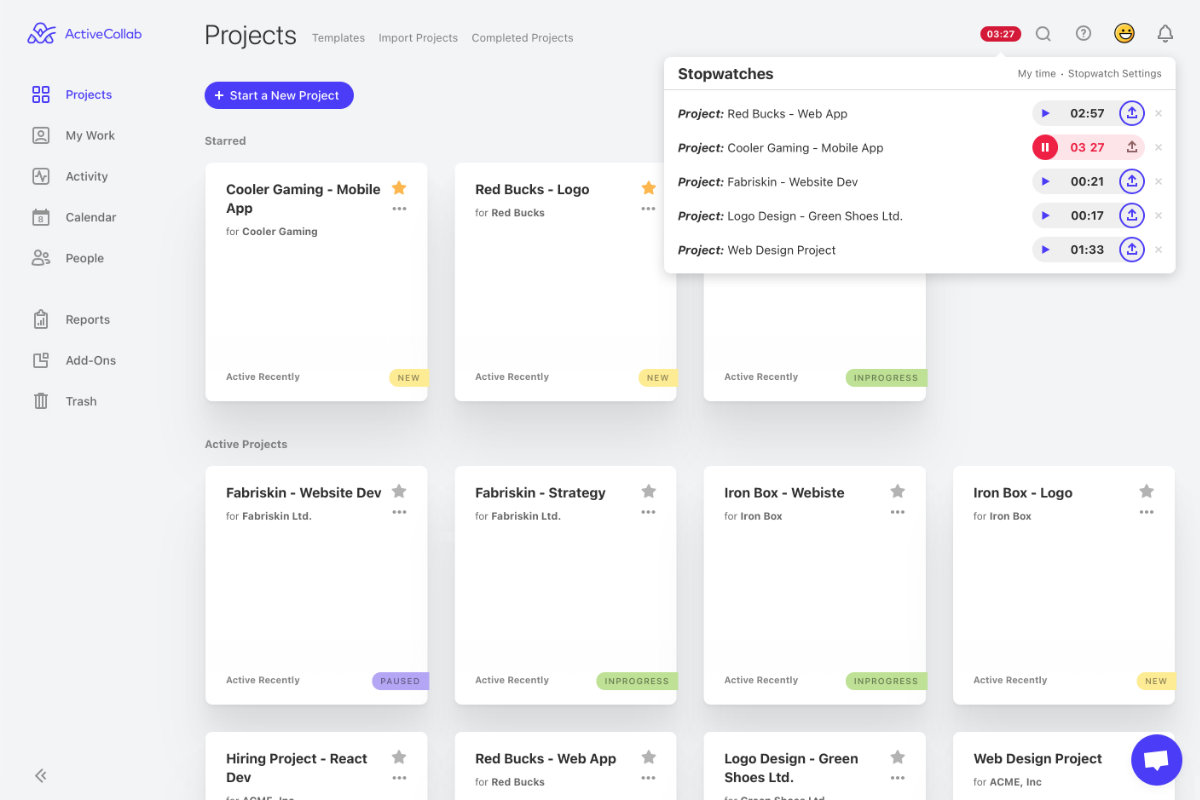 Time being tracked for each task