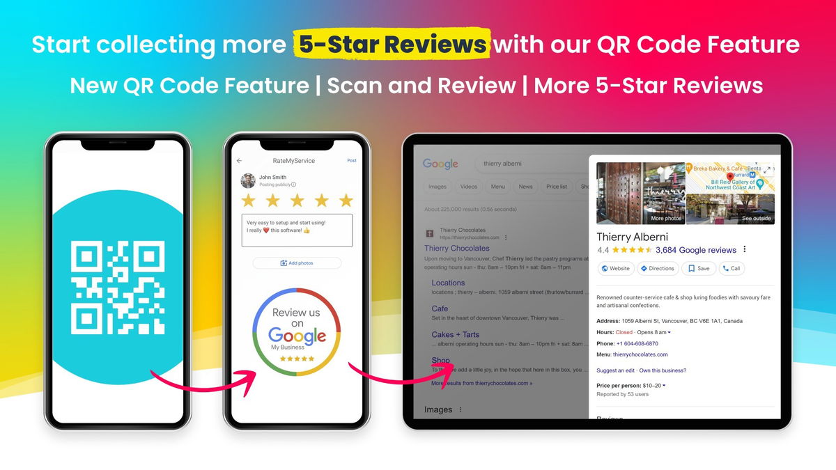 Generate more 5-star reviews with the easy-to-use QR Code Widget.