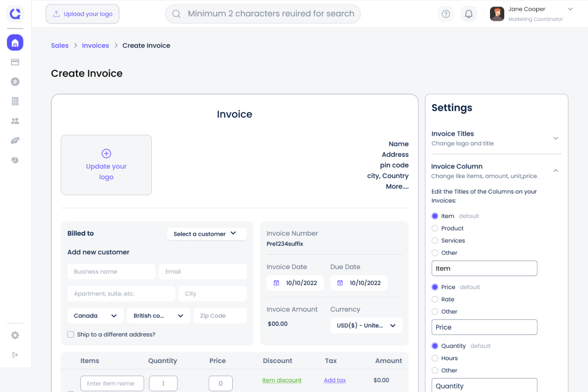 Invoice creation