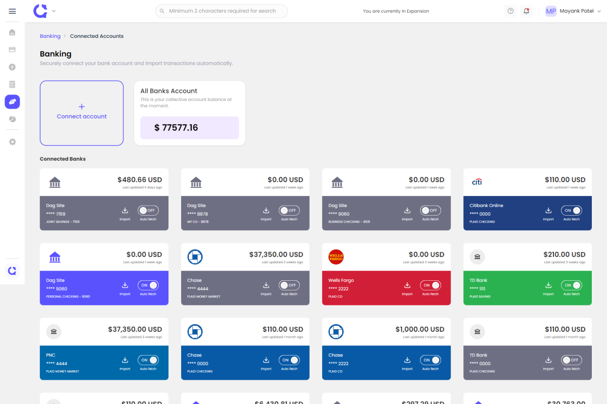 Connected bank accounts