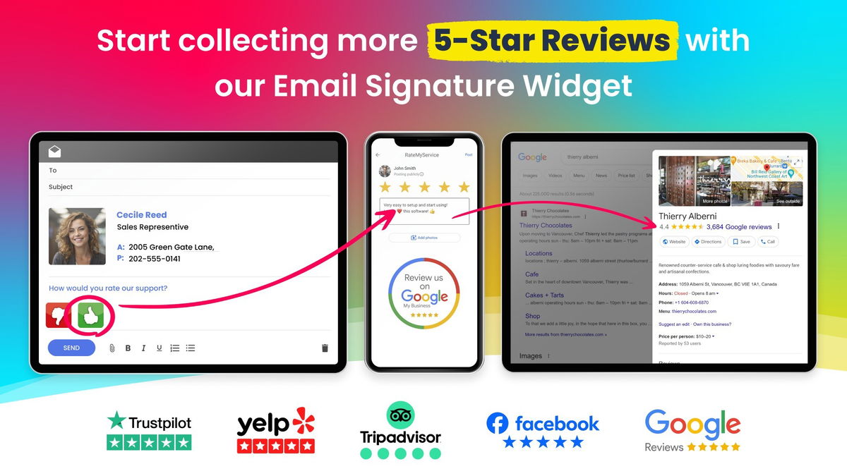 Effortlessly collect 5-star reviews with the Email Signature Widget.