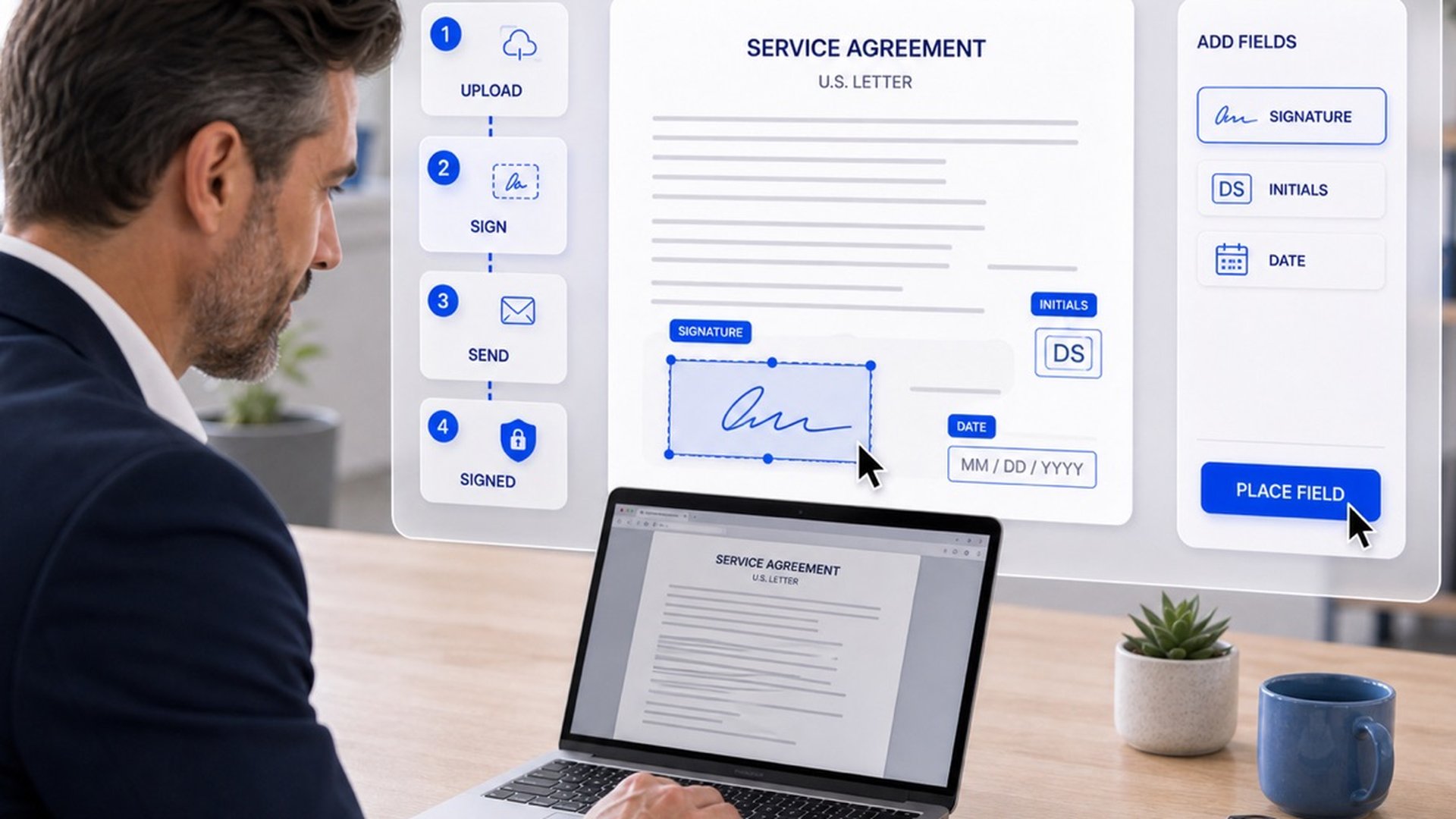 Dropping signature, initial, and date fields onto a contract in SignFastAi