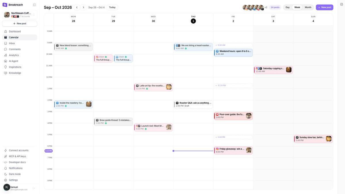 Weekly content calendar
