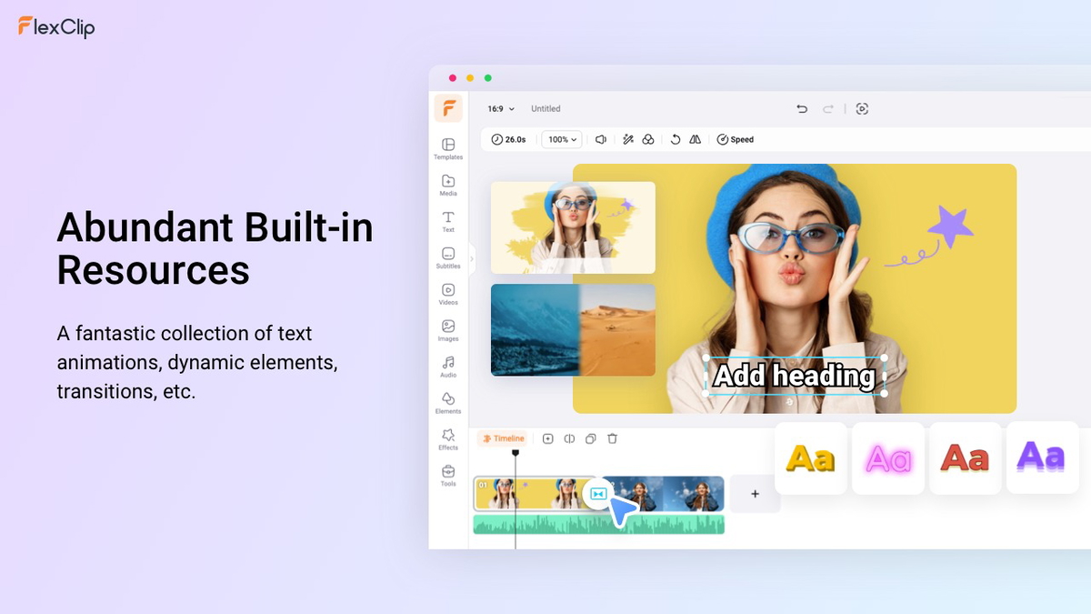 Elevate your videos with text, elements, and transitions