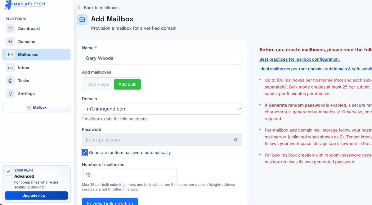 Mailbox & domain API