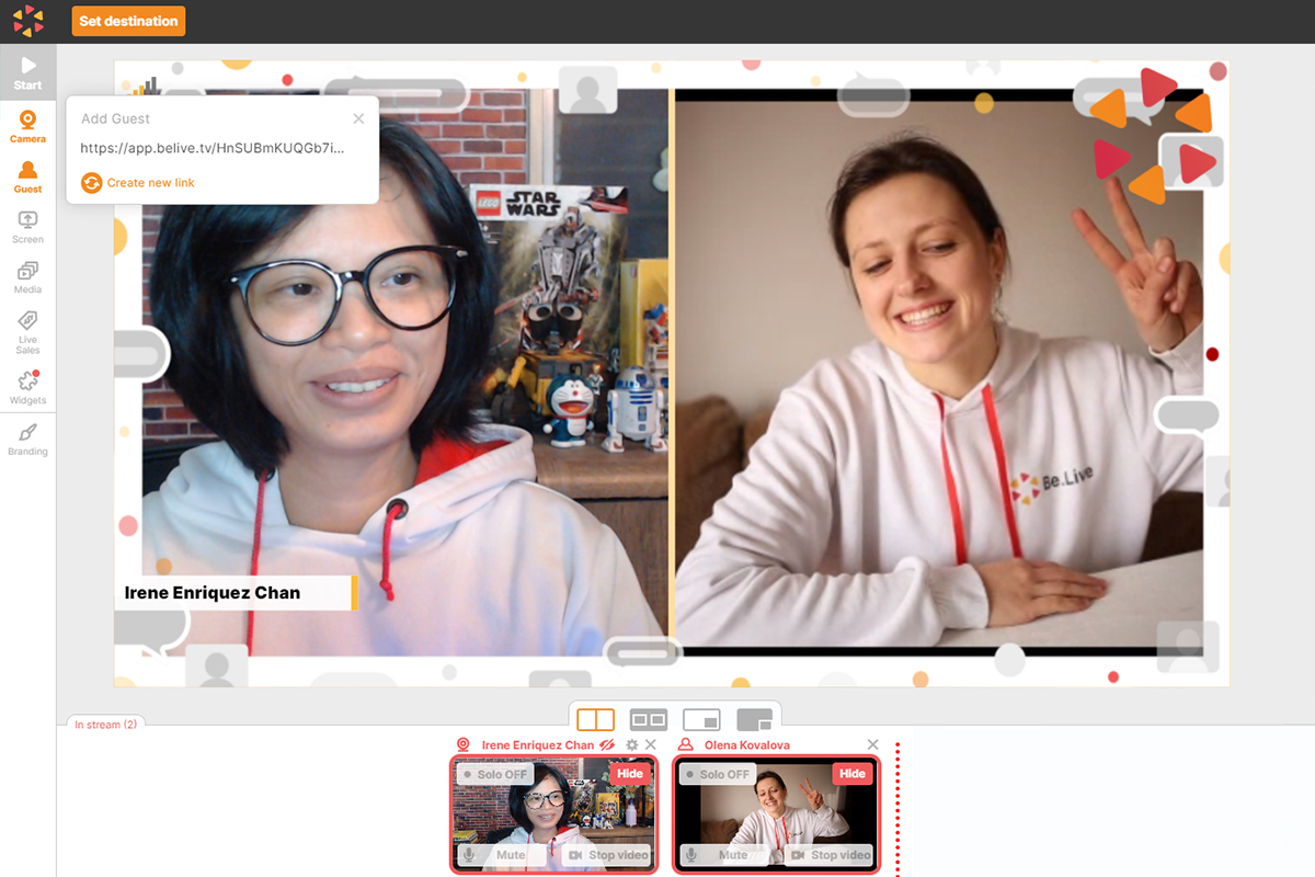 Be.Live stream with guest on split screen