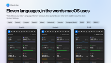 The Vitals dropdown in English, German and Japanese, with all eleven languages listed above thumbnail