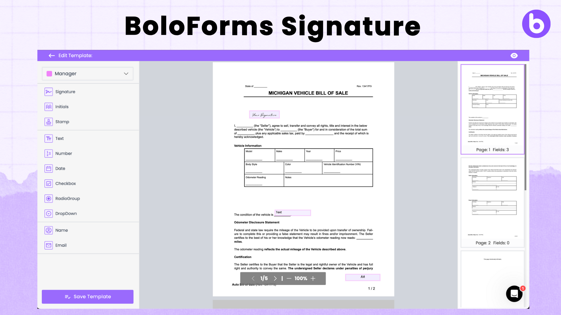 Signable templates