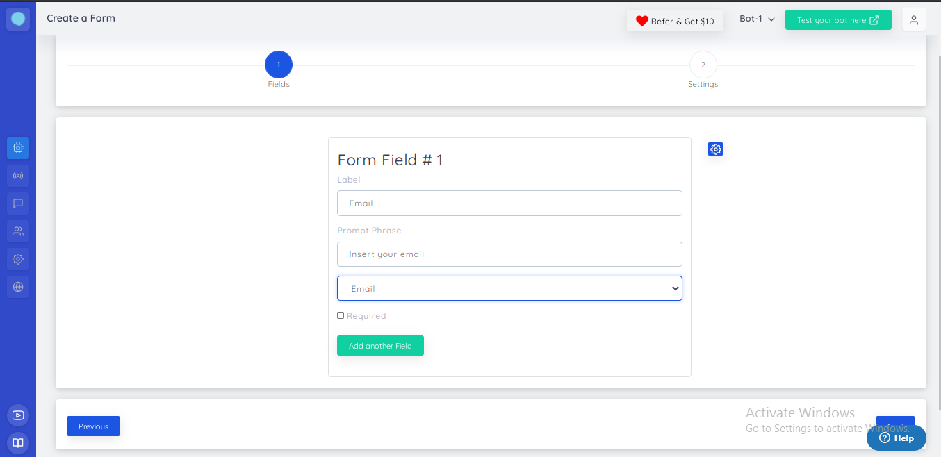 Application form collection fields