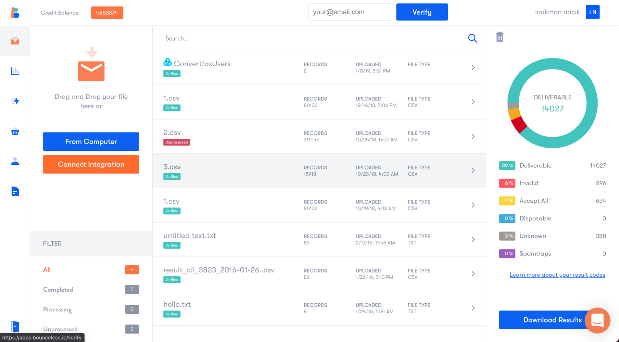 Dashboard interface