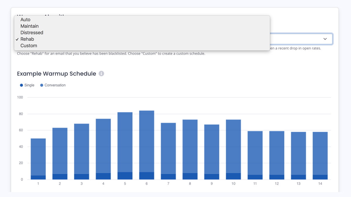 Choose email warmup schedule