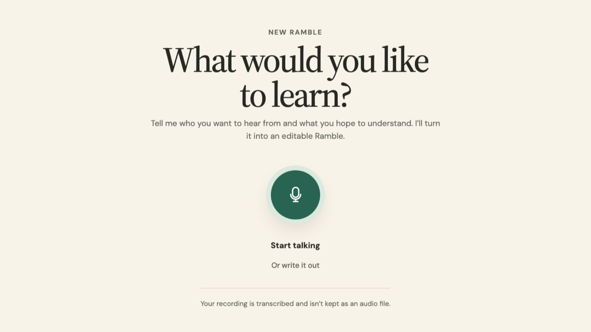 Please Ramble voice-first Ramble creation screen