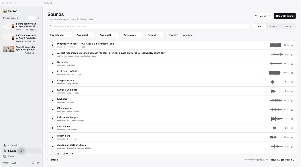 Searchable sound effects library