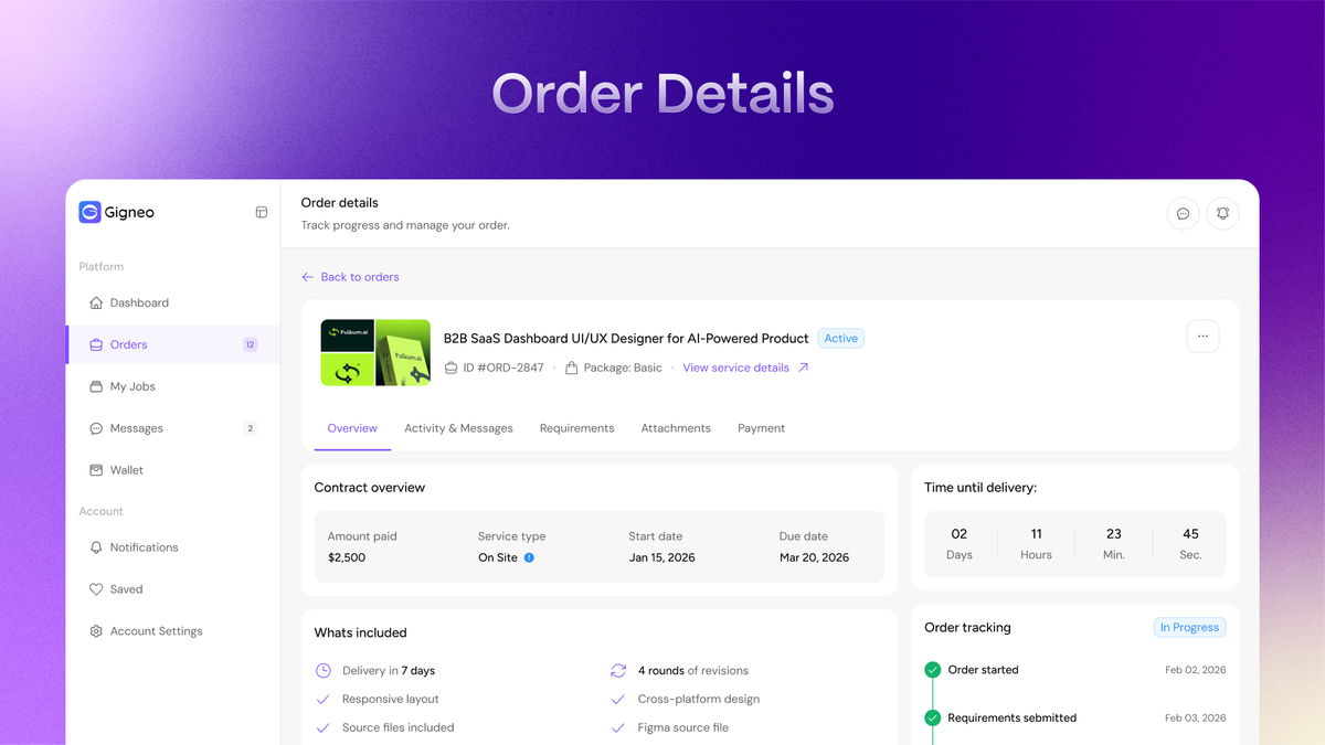 Marketplace order detail dashboard view