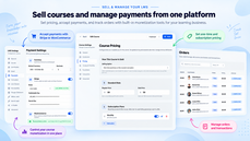 CourseGlade LMS monetization dashboard showing course pricing, Stripe and WooCommerce payments, and order management thumbnail