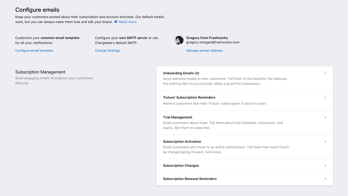 Configure emails