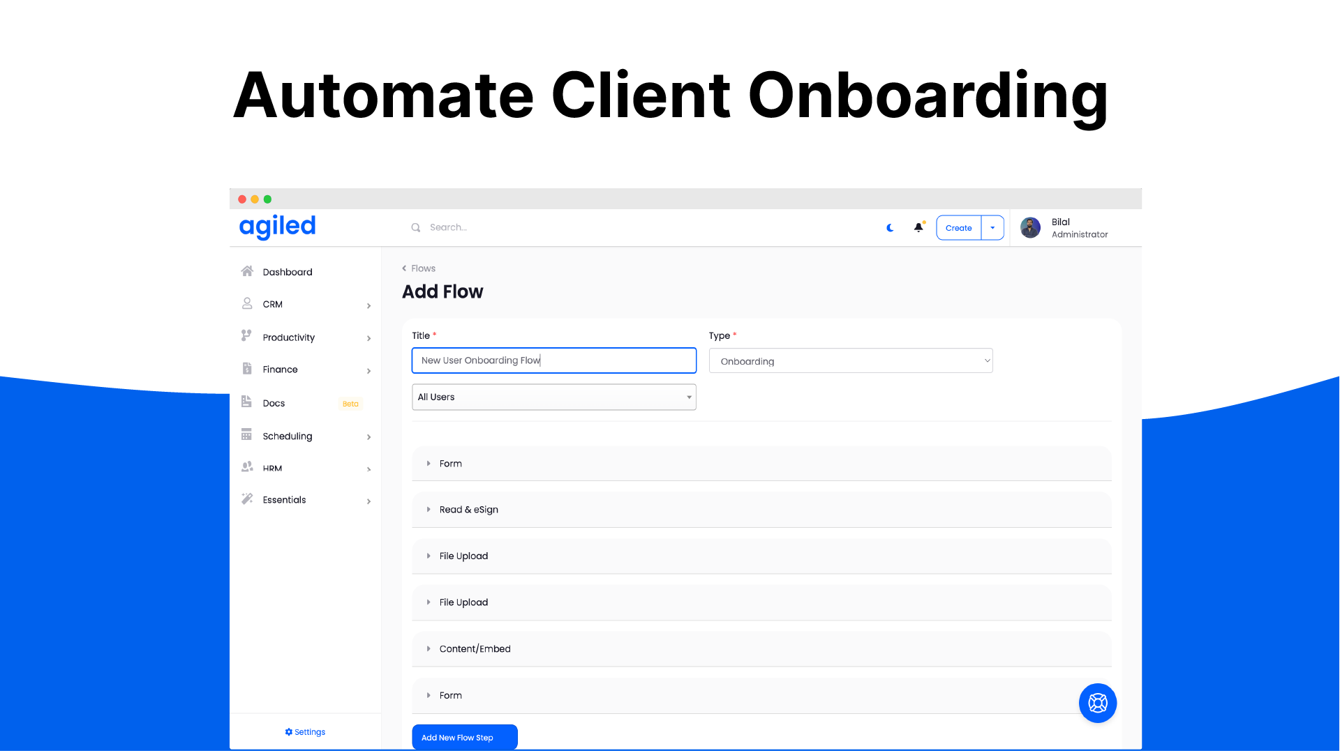 Client onboarding flows