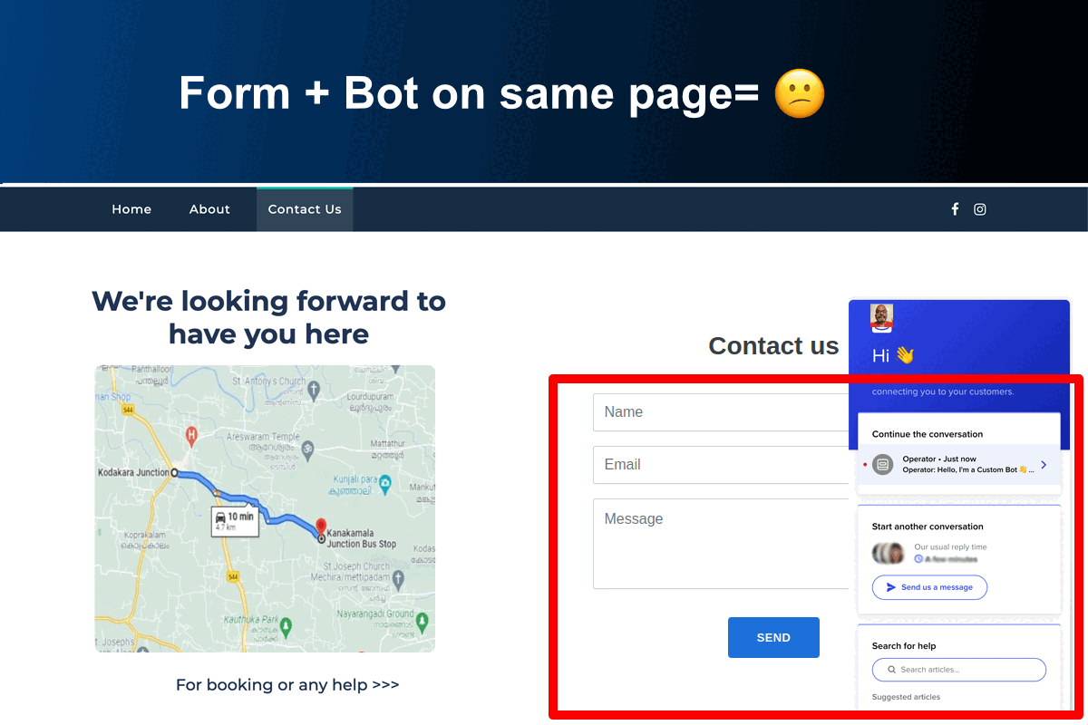Inline chat and contact form widget