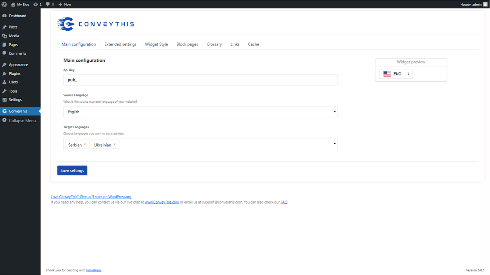 Site language settings