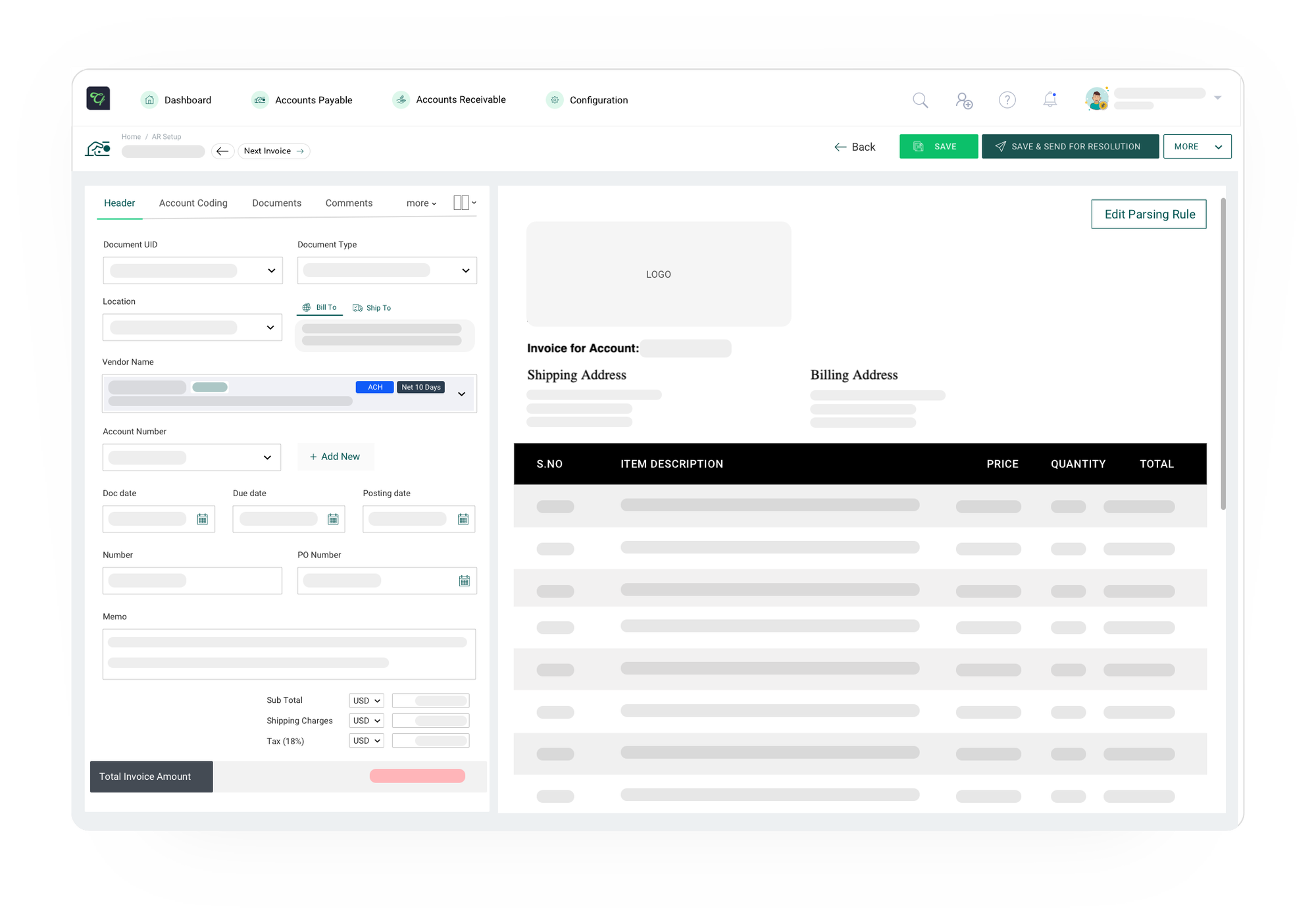 Screenshot of invoice template