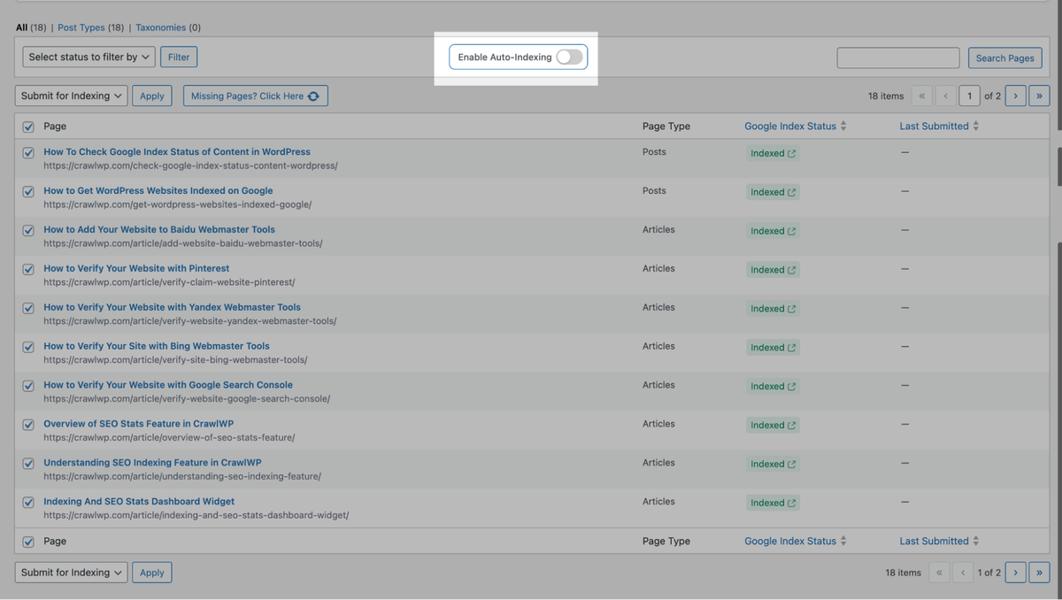 Enable auto-indexing for better visibility