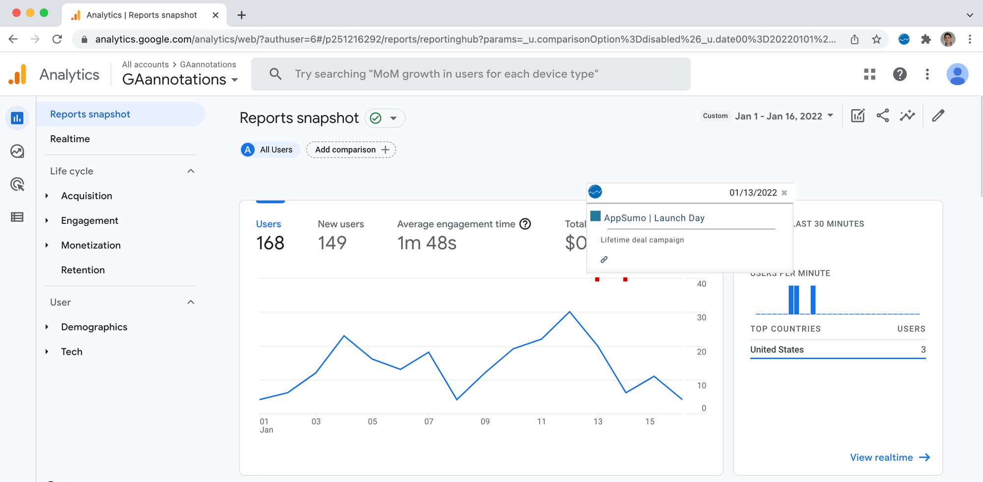 Google Analytics report annotations