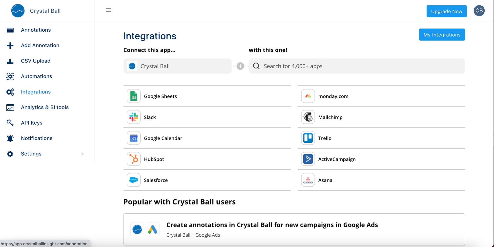 Integrations page