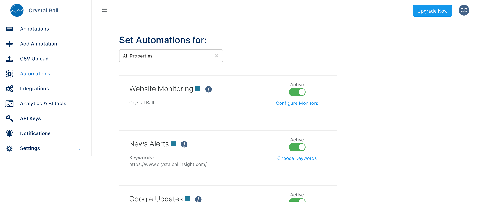 Automations page
