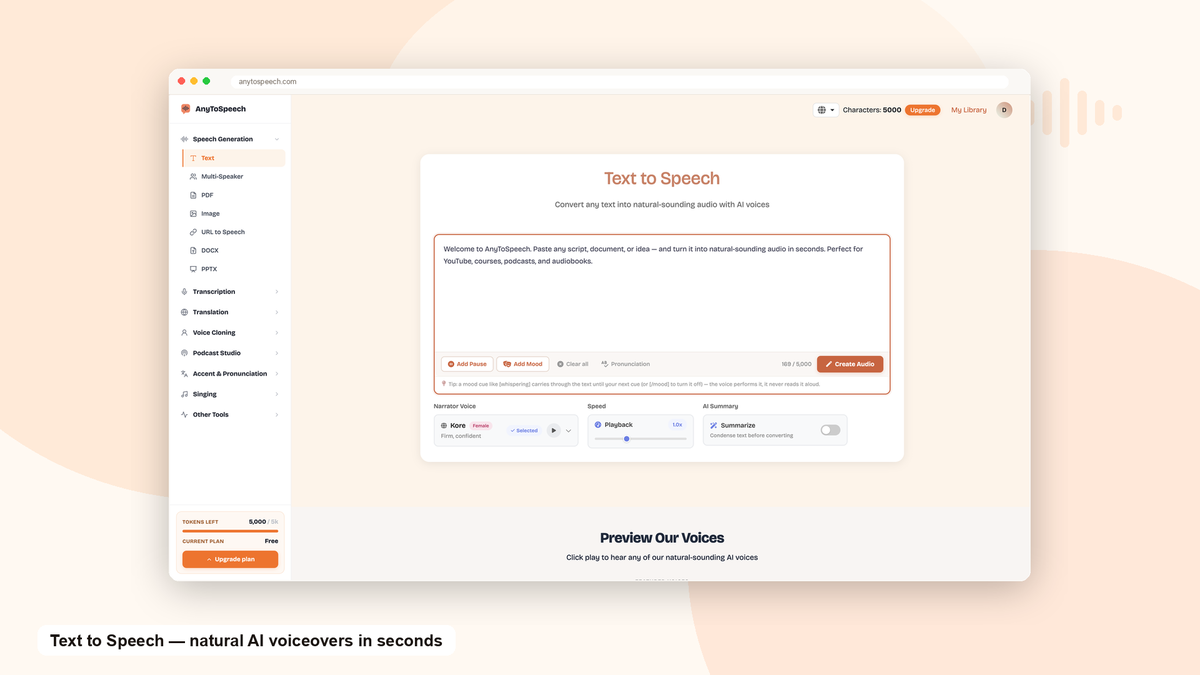 Text-to-speech with emotions - AnyToSpeech